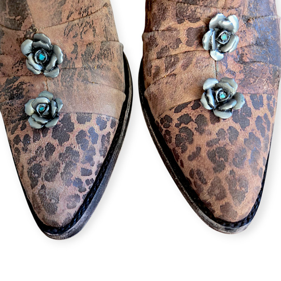 Old Gringo Leopard Print Brown Floral Distressed Leather Booties - Picture 5 of 7